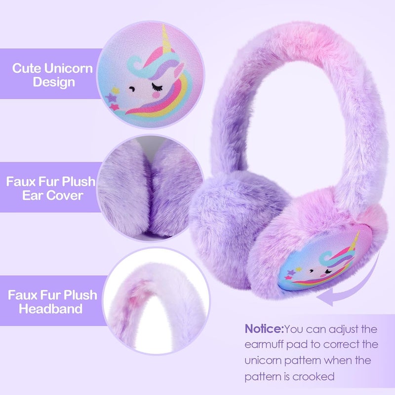ACTLATI Kids Knit Unicorn Earmuffs and Gloves Set Girls Plush Ear Muffs Winter Outdoor Ear Warmers and Mittens Set - Image 4